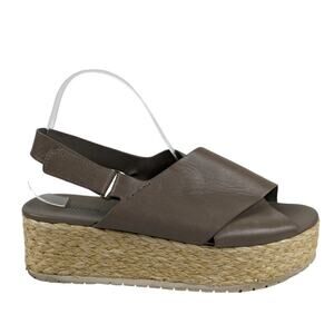 Vince Sandals 9.5 Taupe Tan Leather Criss Cross Platform Slingback Straw Sole